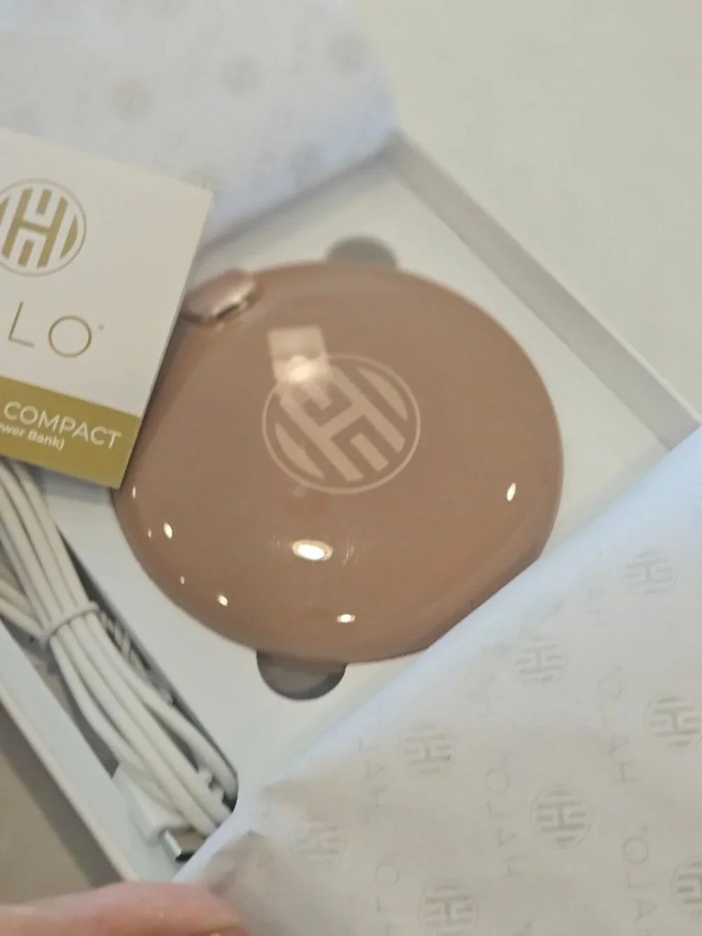 HALO Power Bank 3-in-1 Light Mirror Power Bank Compact w/ Charging Cable - Taupe